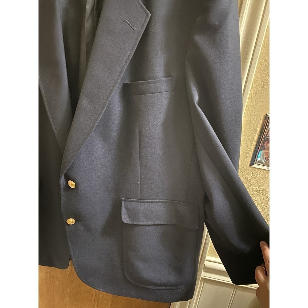 Botany 500 Wool Sports Coat Blazer Jacket Navy Gold Buttons Made In USA - Picture 12 of 13